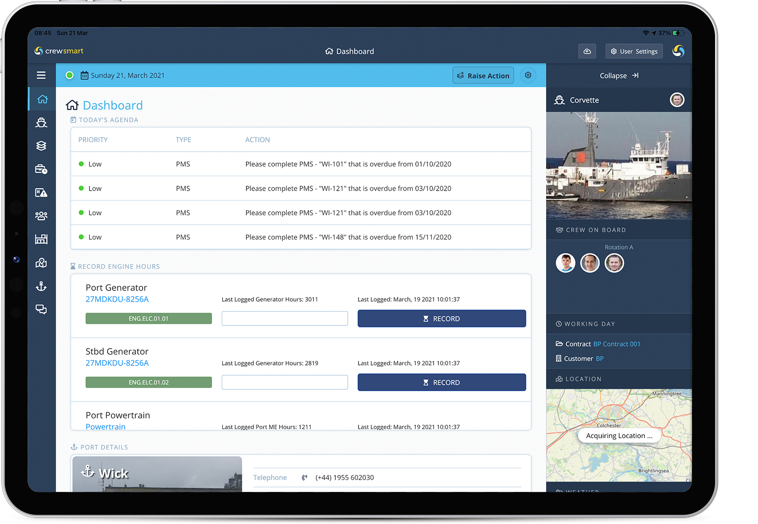 CrewSmart Vessel App - Dashboard